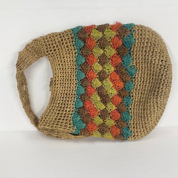 Straw Hobo Bag Multicolor Button Closure - Picture 5 of 10